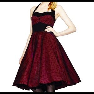 Hell Bunny Burgundy Dots Halter Swing Dress XS
